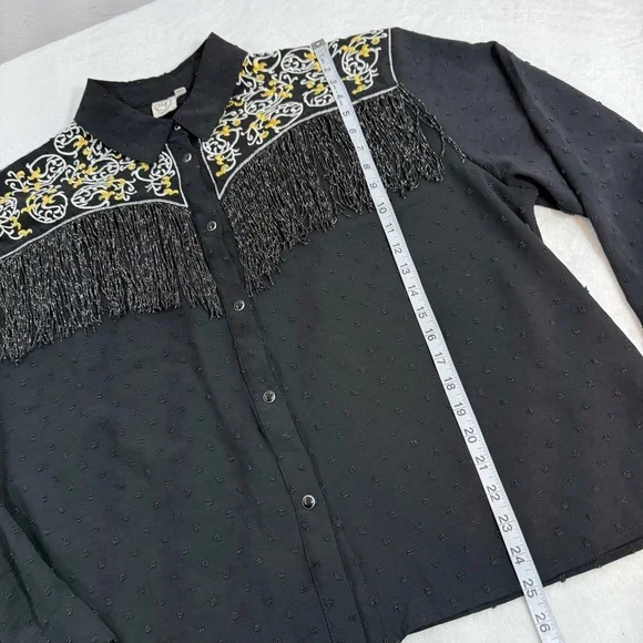G&E Grace & Emma Women's Western Shirt LS Black Fringe Swiss Dot Embroidered 3X - Picture 9 of 10
